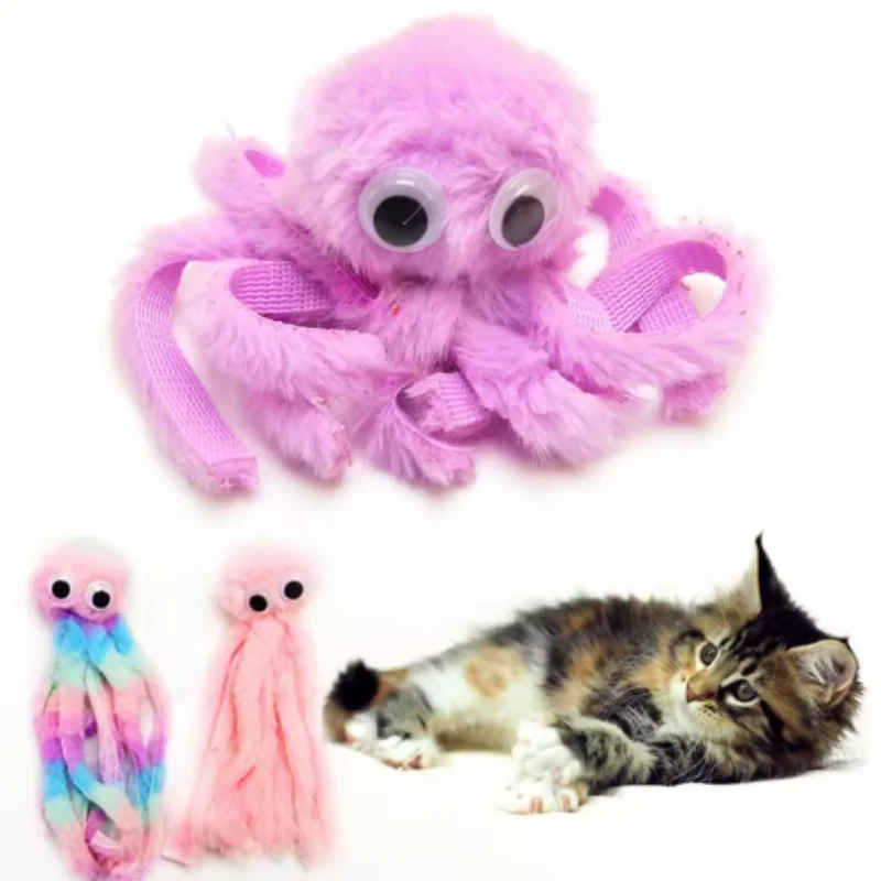 Niedliches Oktopus-Plüsch-Katzenspielzeug, bissfest, interaktives Spielzeug, Haustierbedarf für Katzen und Hunde, zur Linderung von Langeweile