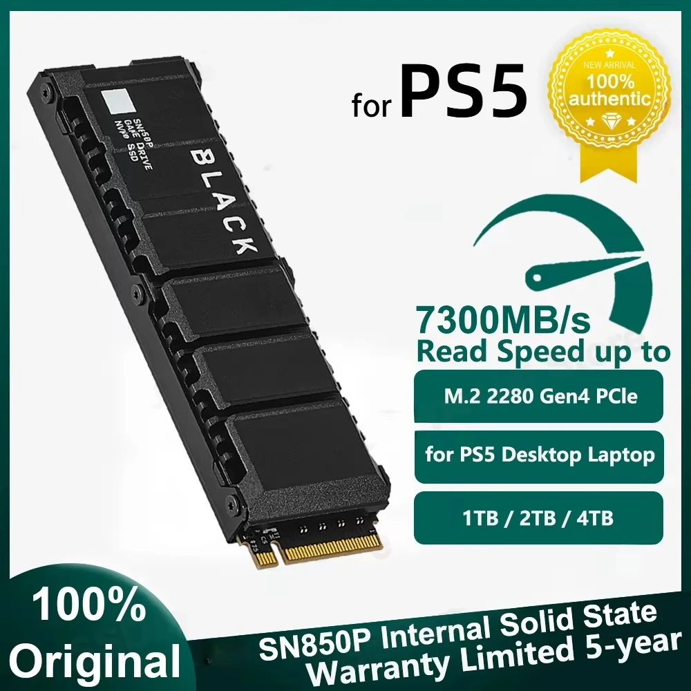 2025 8TB BLACK SN850P with Heatsink SSD M.2 NVMe PCIe 4.0 2280 SSD 1TB 2TB 4TB for PS5 Playstation 5 Gaming Computer