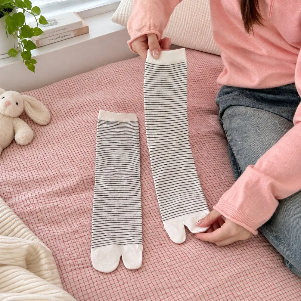New Polka Dots Two-toed Socks White Cotton Split Toe Tabi Socks Breathable Stripe Flip Flop Socks Girls