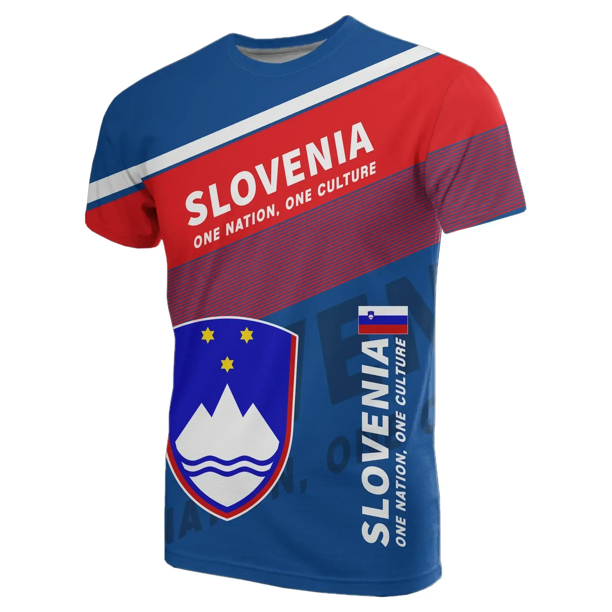 Slovenia Flag & Coat of Arms Graphic Tee Summer Casual Pullover Men\'s Fashion Loose T-shirts Boy Oversized Short Sleeves Tops