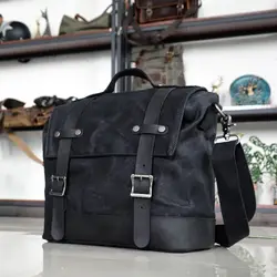 Canvas bag male shoulder bag simple cowhide outdoor female retro postman large capacity casual messenger bag motorcycle side bag