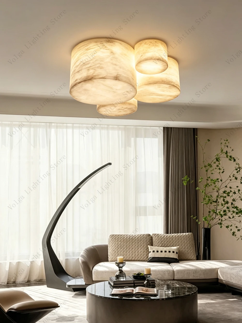 Come Get This Designer Marble Ceiling Light Luxury Home Decor Ceiling Chandeliers with Alabaster Lampshade Round