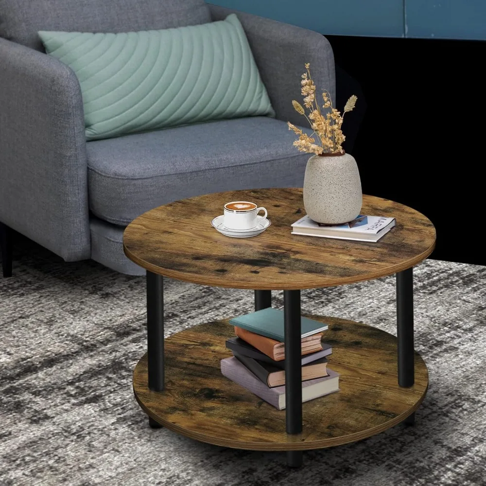 

Coffee Table with Open Storage, Metal Legs, Easy To Assemble, Small Round Coffee Table