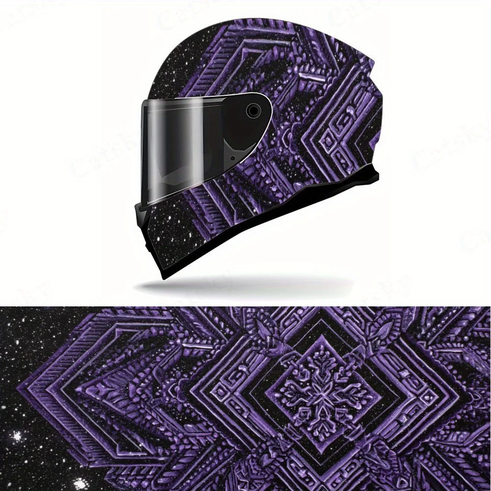 Símbolo roxo misterioso no céu estrelado – PVC à prova d'água durável, decalque autoadesivo para capacete de corrida de motocicleta, presente perfeito