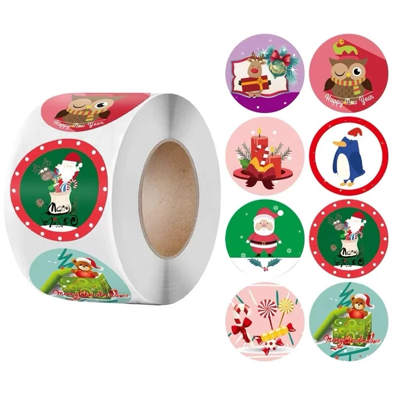 

1 Inch Christmas Stickers For Tags Decorative Present Cards Gift Envelopes Boxes 1.5 inch Ornament Round Christmas Label Roll