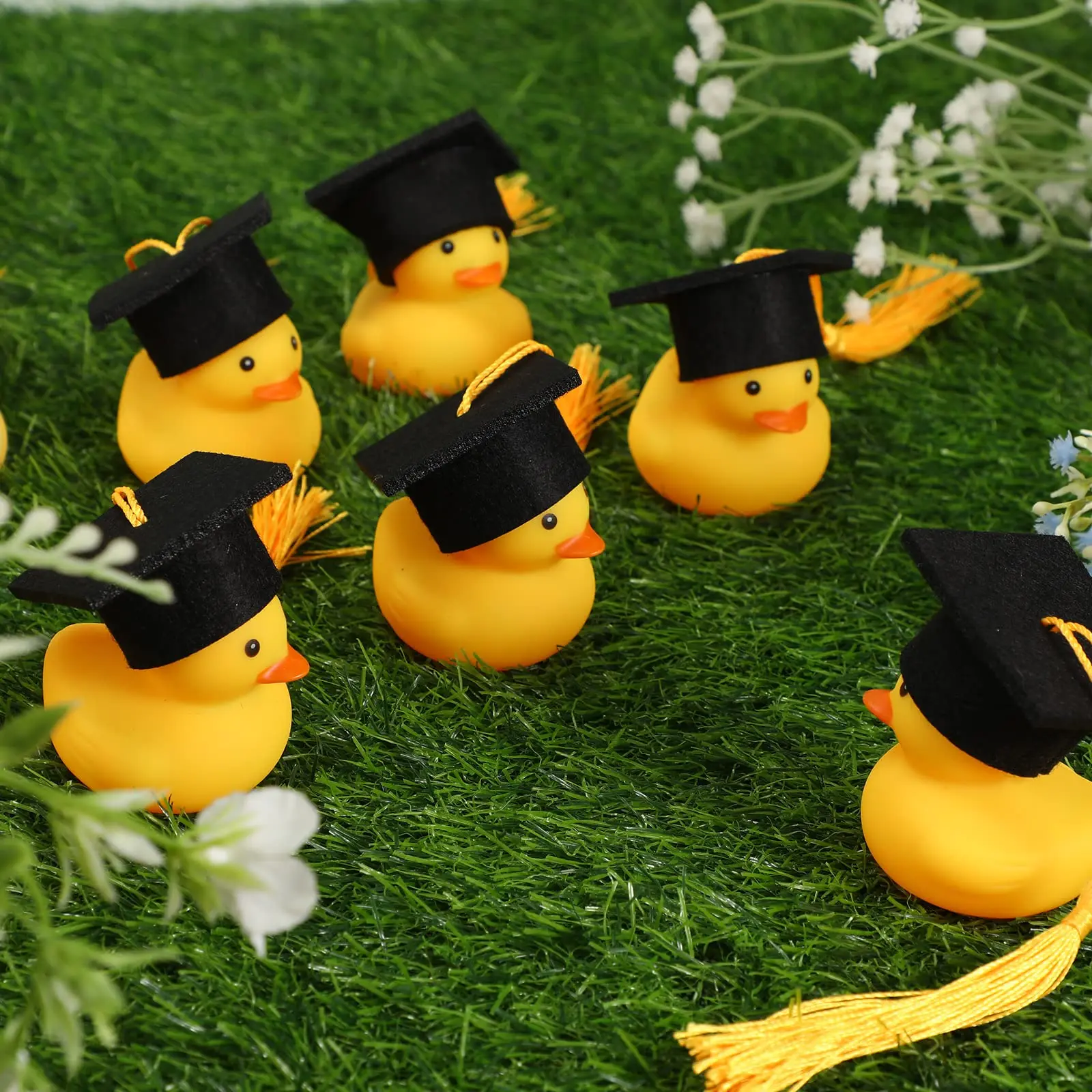 Juego de 24 Mini patos de graduación de goma con gorro con borla de graduación, recuerdos de fiesta, decoración para aula