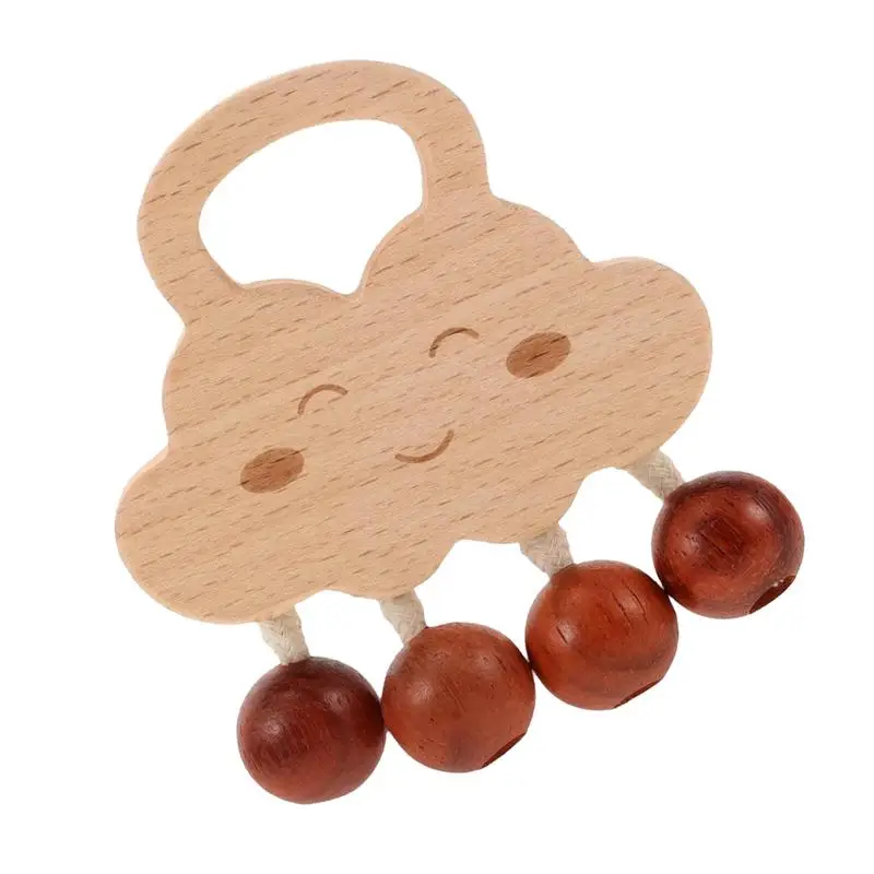 Sonaglio portatile giocattolo Cloud Design campana a mano in legno per bambini 0-3 mesi bambini sonaglio da masticare viaggio uso massaggiagengive giocattolo No-Paint