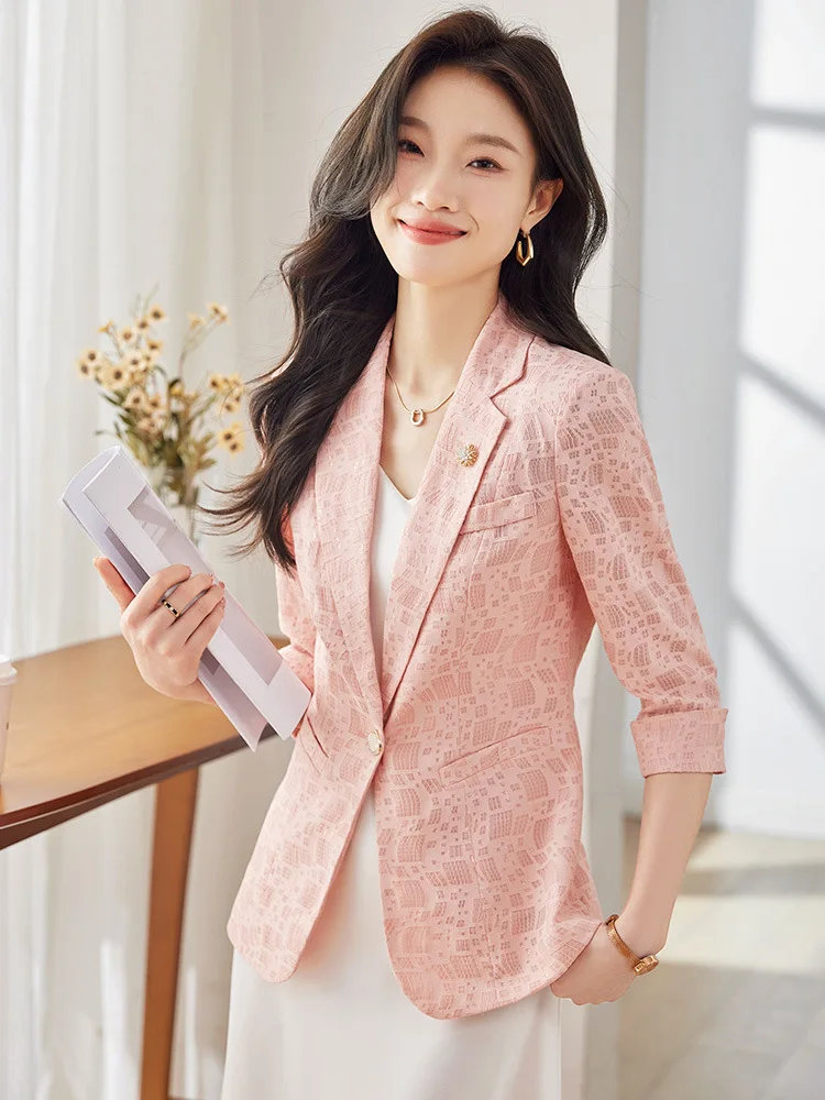 

Spring Summer Formal Elegant Pink OL Styles Blazers Jackets Coat Professional Office Ladies Career Interview Outwear Tops