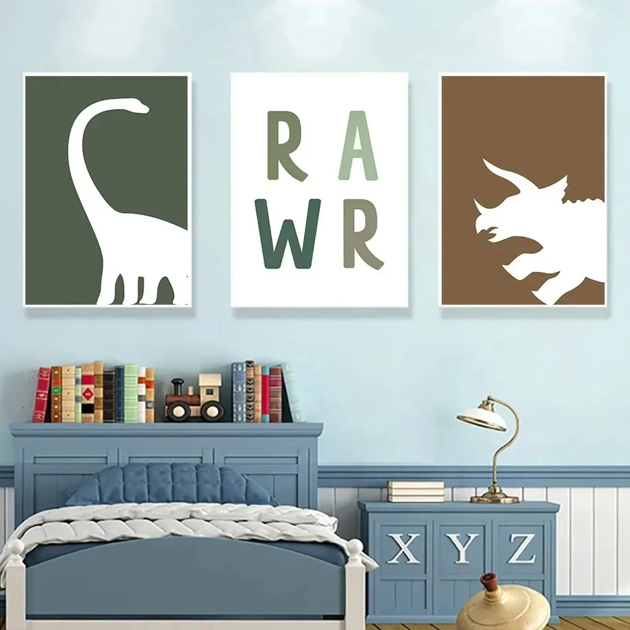 Wall Art Canvas Painting Posters And Prints Jurassic Dinosaur Tyrannosaurus Rex Triceratops Quotes Wall Pictures Kids Room De