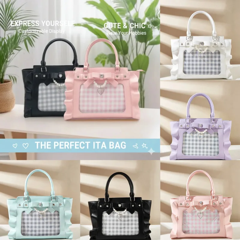 

Сумка через плечо из искусственной кожи с сердечком Itabag, Япония, Kawaii, Лолита, жемчужное кружево, сумка большой емкости, рюкзаки через плечо для девочек, Itabag, новинка