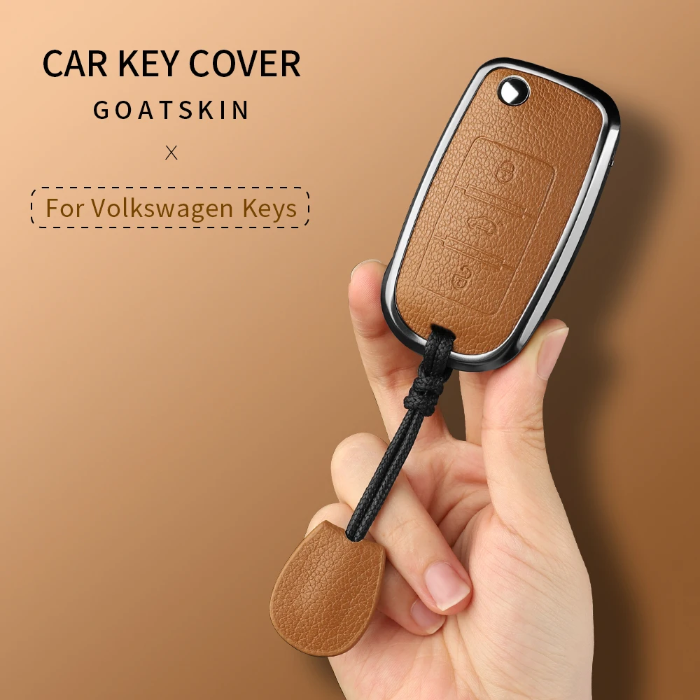 3 Button Aluminum Alloy Goatskin Car Key Case Cove For VW Volkswagen Beetle Caddy Eos Golf Jetta Polo Scirocco Tiguan Touran UP