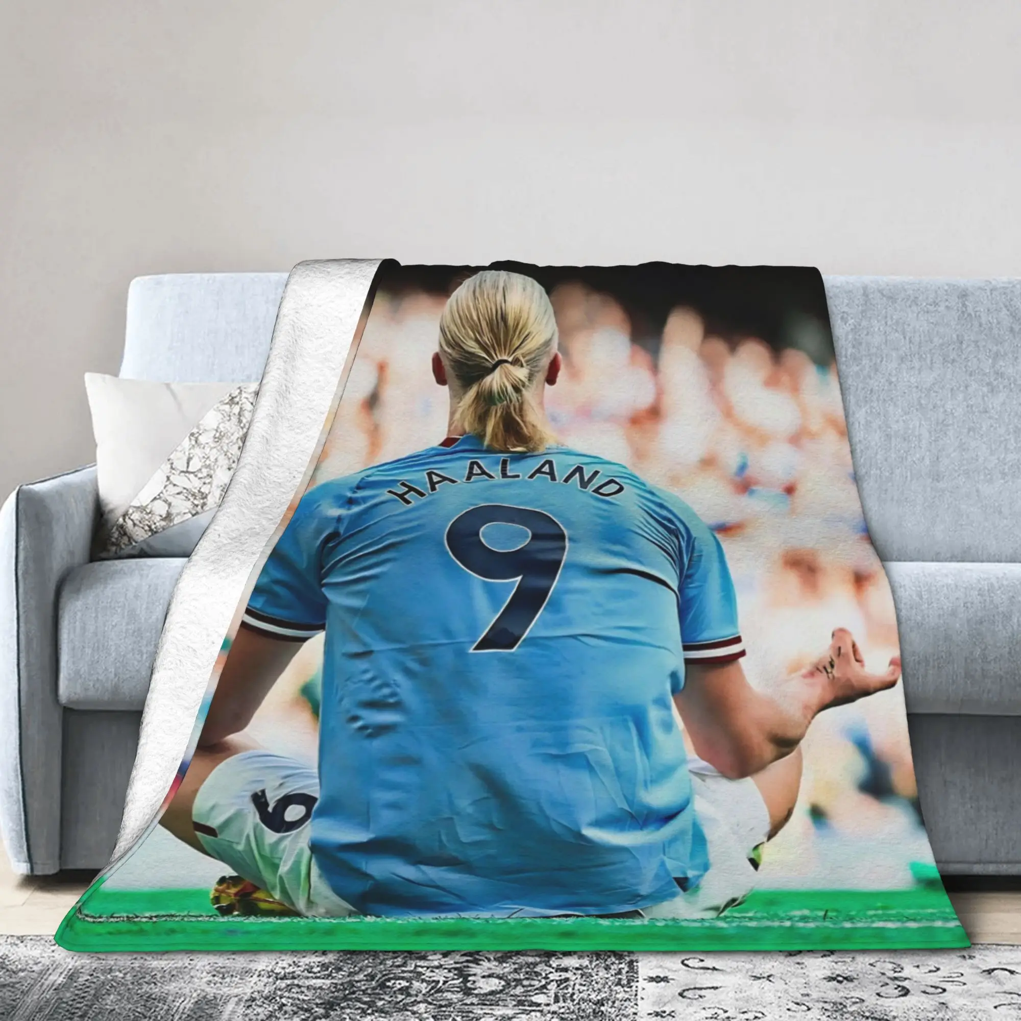 Haalands Soccer Fleece Throw Blankets Number 9 Blanket for Home Office Lightweight Bed Rug
