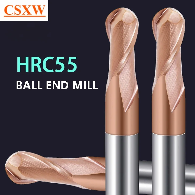 

CSXW Ball End Mill HRC55 2 Flute Tungsten Carbide Cutter CNC Router Bit Milling Tool R0.5 6mm 8mm 10mm Milling cutter for metal