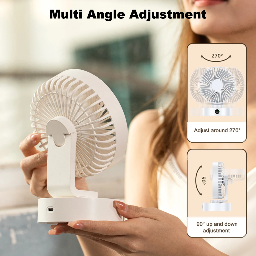 Desk Fan Portable Wireless Desktop Fan USB Rechargeable Table Fan Adjustable Angle Strong Small Electric Fan for Home 5 Speeds