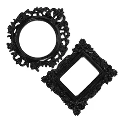 2 Pcs Vintage Black Picture Frame Rectangle Oval Shaped Photo Frame Wall Hanging Decoration Resin Posing Picture Frame Holder