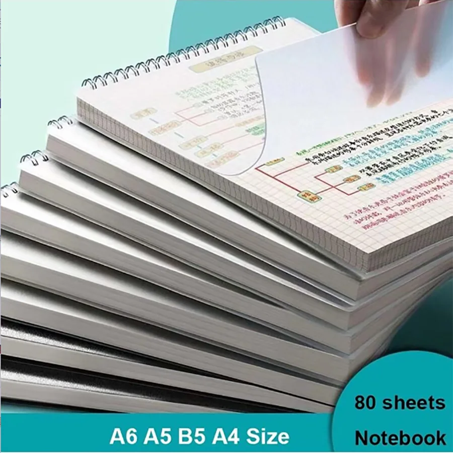 A5/B5/A4 Coil Notebook Grids Upward Flipping Notepad 80 Sheets Hard Cover Sketchbook School Office Supplies