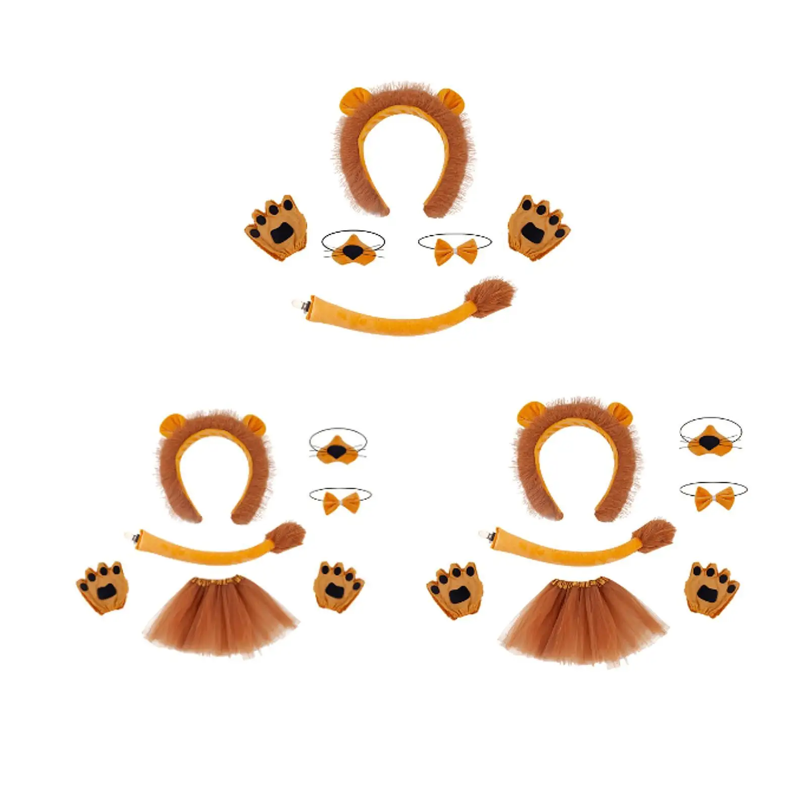 Lion Ears Noise Bow Tie Tail Palms Gloves Set for Makeup Props Birthday Gift