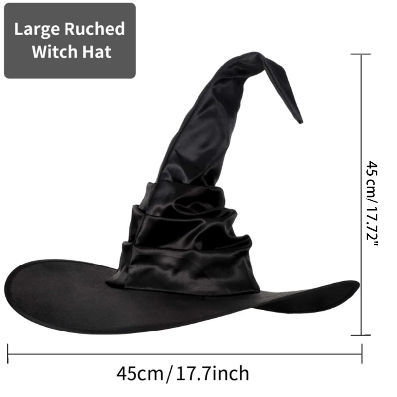 Unisex Halloween Angled Witch Hat Black Folds Wizard Hat Men Women Party Headgear Cosplay Cap Festivals Party Props Decor