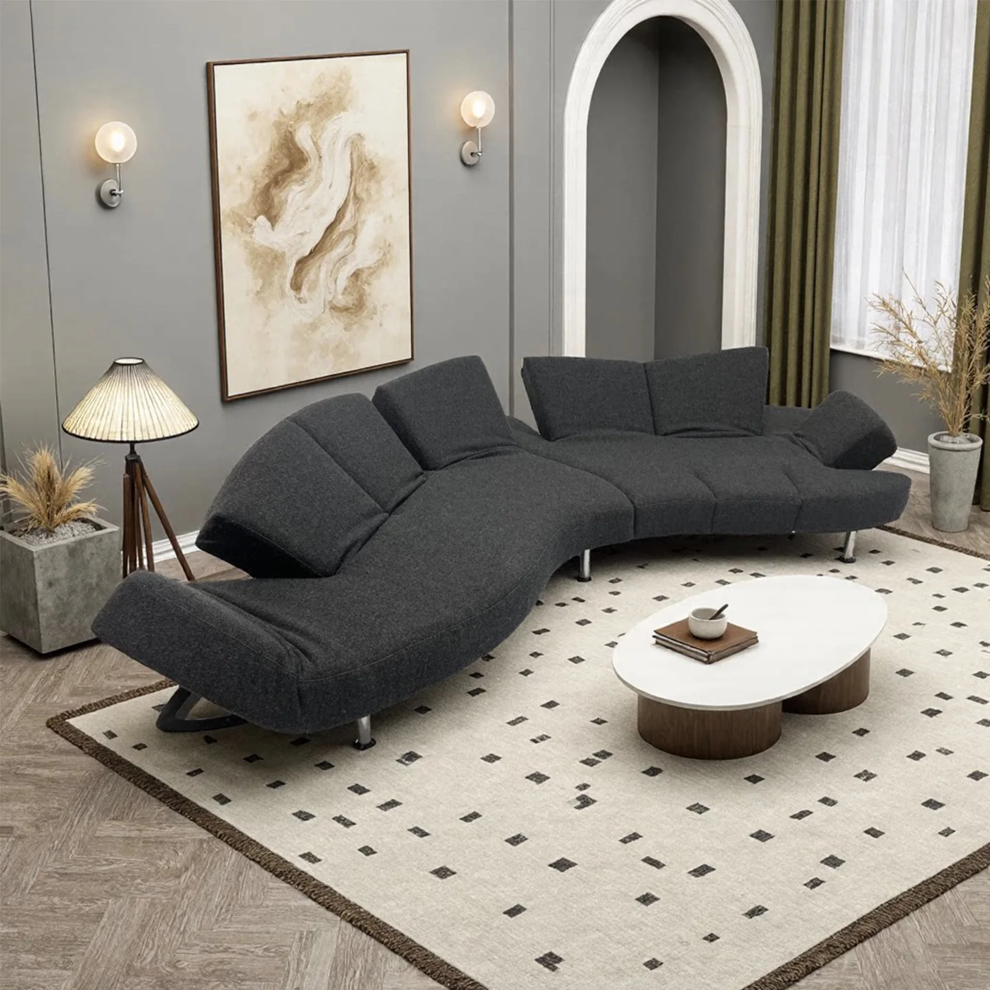 Italian minimalist curved fabric sofa living room special-shaped leisure villa large flat S-shaped sofa