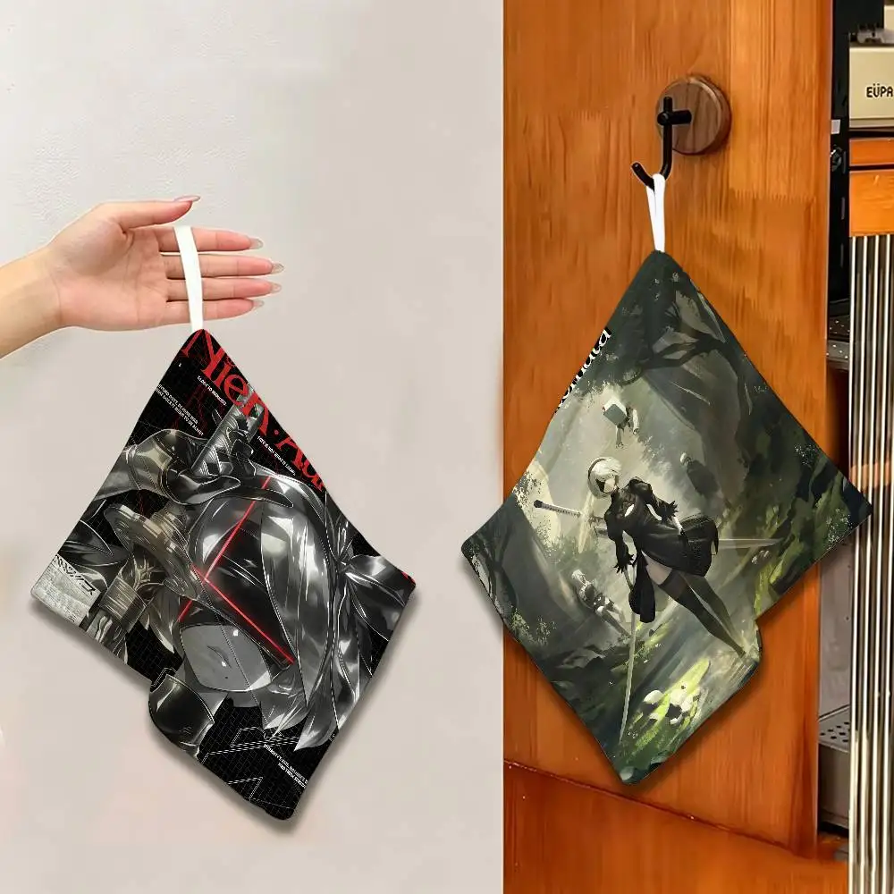 N-Nier Anime Soft Polyester Cotton Towel, Hanging Kitchen Style Hand Wiping Cloth for Restaurant Home