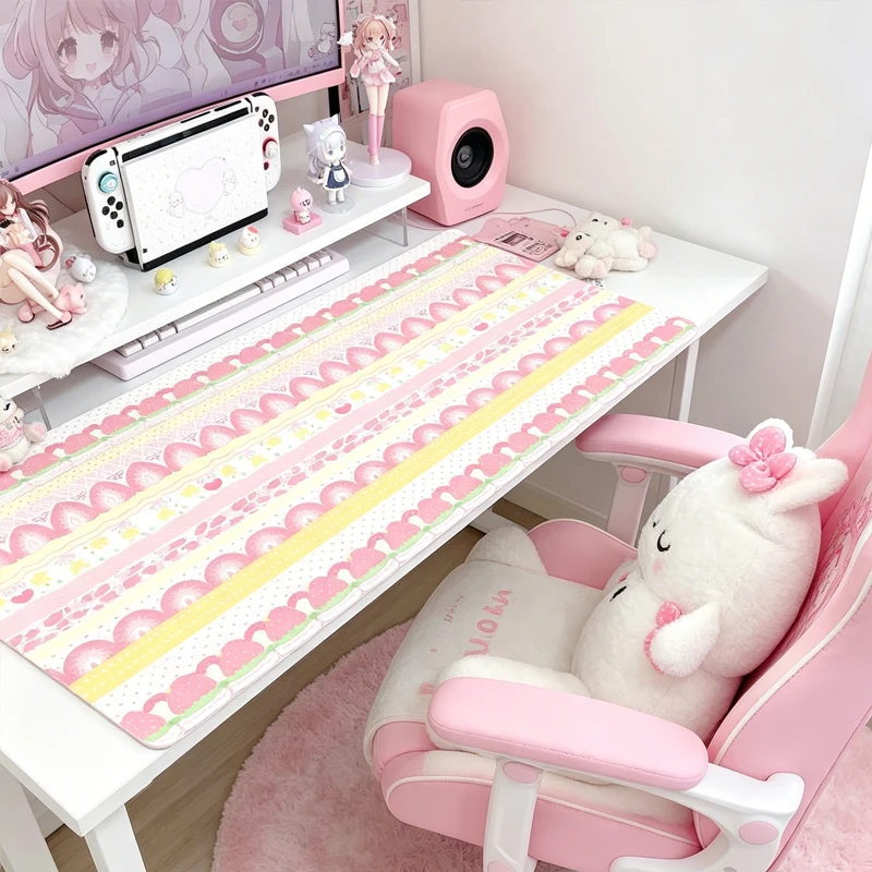 Leather Mouse Pad Korean Cream Strawberry Cute Female Computer Keyboard Mat Office Desktop Anti Slip Faux Leather Thick Mousepad view 6