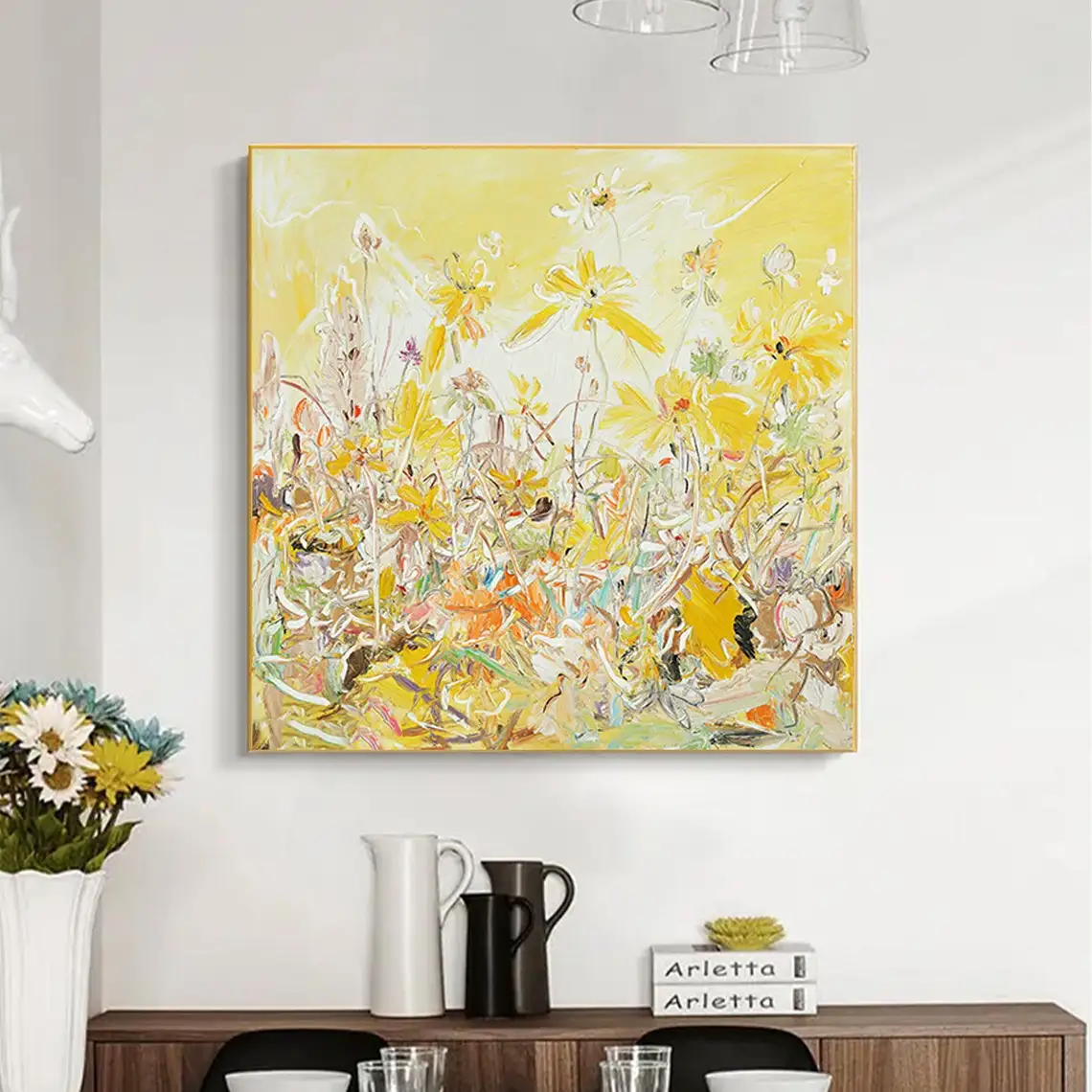 Imagem -03 - Textured Amarelo Flor Paisagem Pintura a Óleo sobre Tela Grande Pintura Floral Abstrata Moderna Parede Arte Sala de Estar Decoração Home