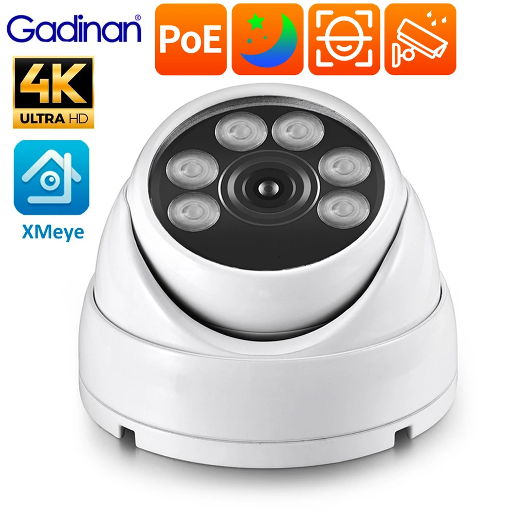 

Gadinan HD 4K 8MP IP Camera POE Outdoor Color Night Vision Metal Dome Face Detection CCTV Security Protection Video Surveillance