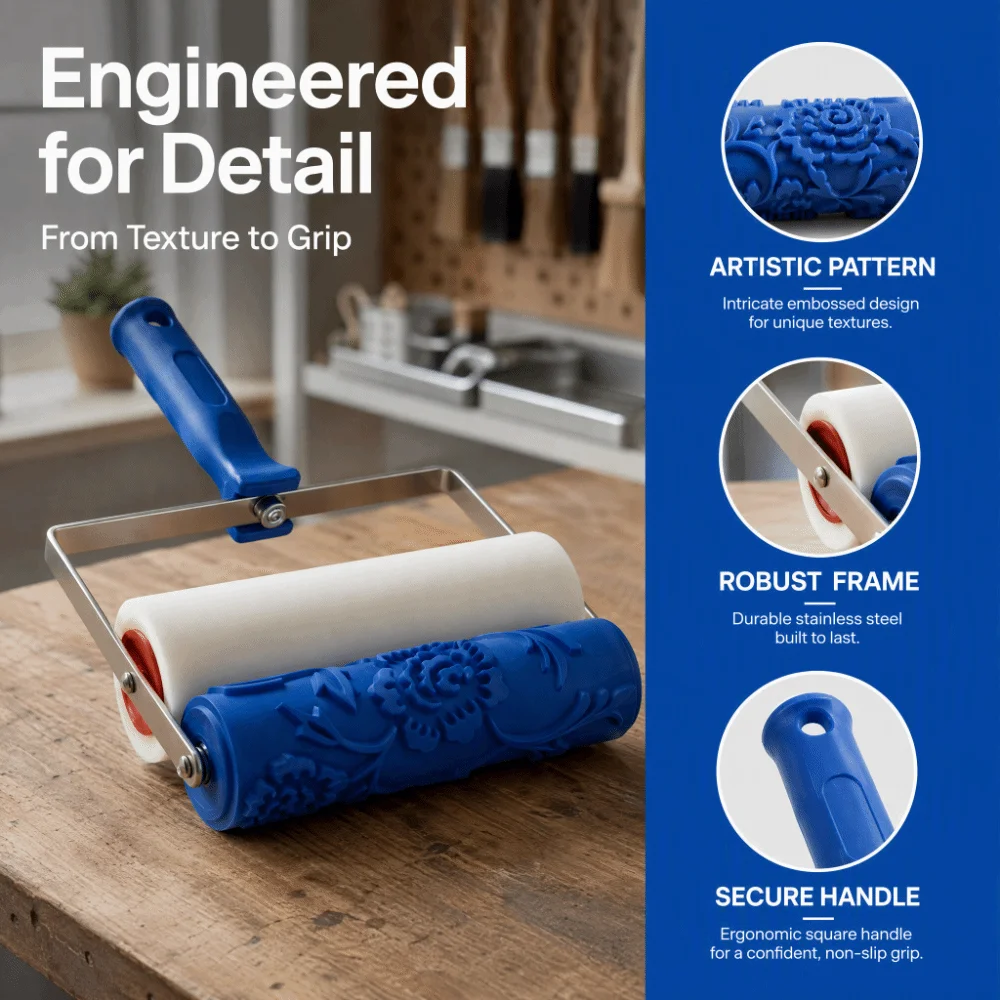 Smooth Coating Paint Roller Brush Reusable Texture Paint Tool Patterned Paint Roller Fine Detailing Rubber Roller