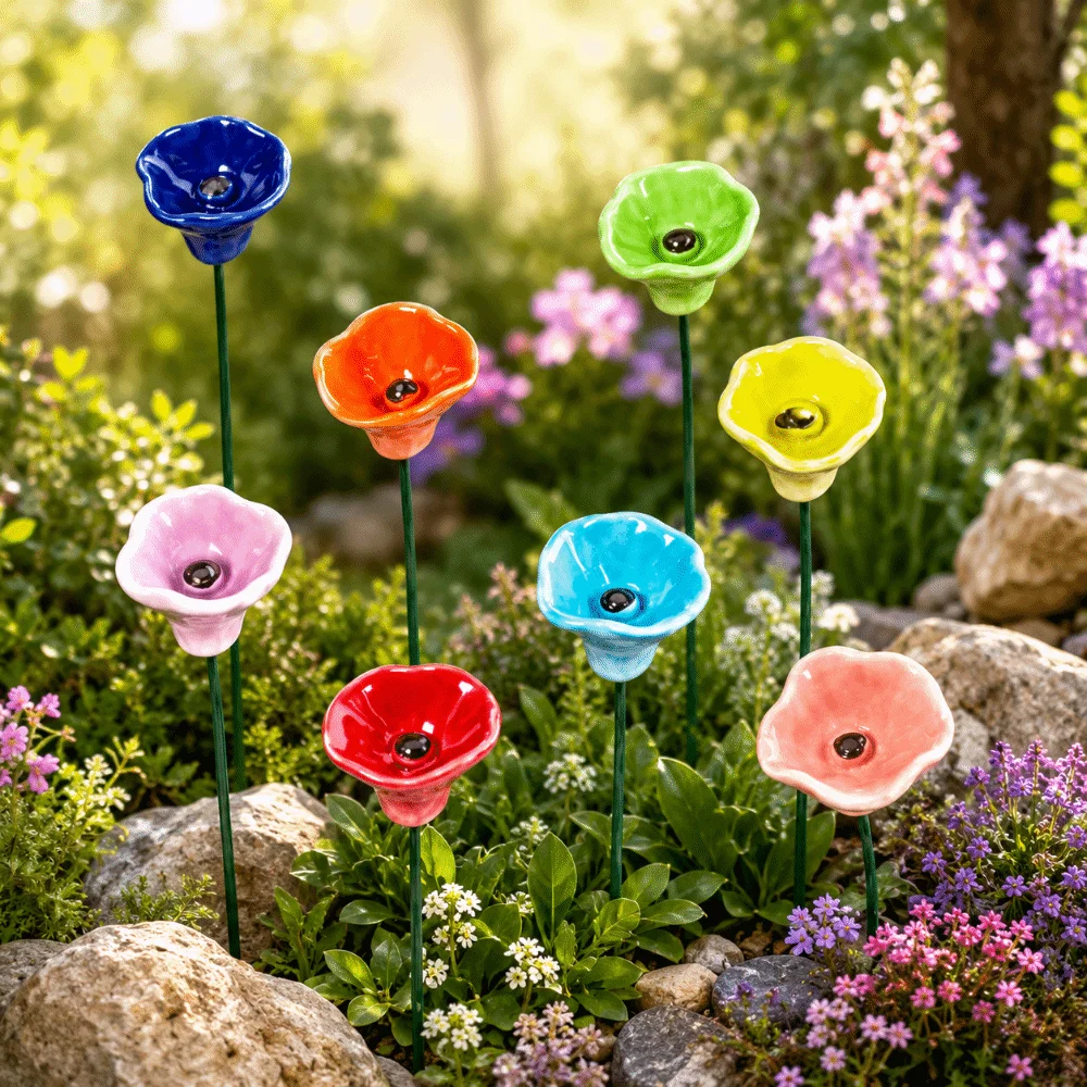 3pcs Ceramic Bee Butterfly Water Dispenser Multi-function Flower Shaped Insect Drinking Cup Garden Decoration Gifts