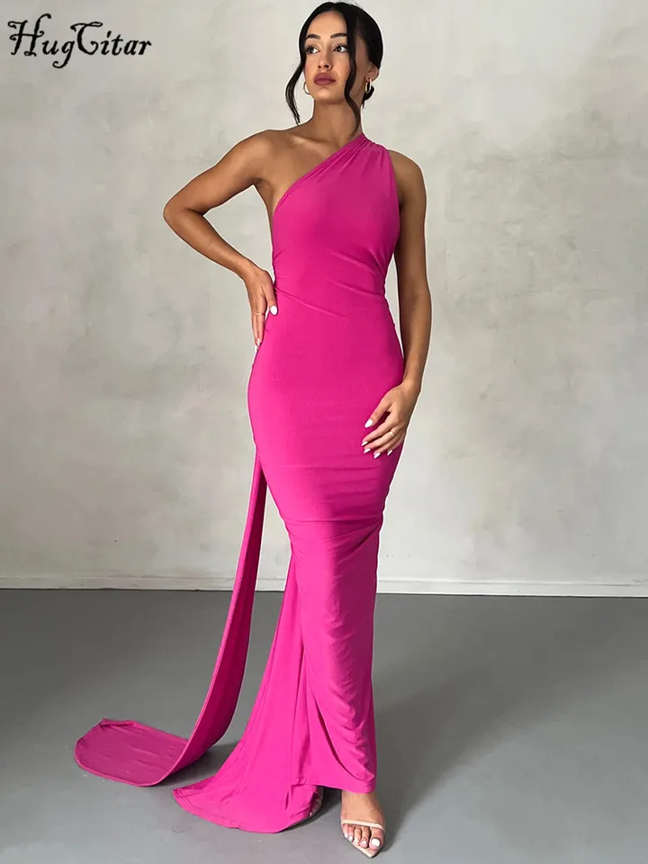 Vestido largo sexy de un hombro sin espalda con bufanda ajustable y fruncido, elegante para mujer, outfit Y2K para festival 2