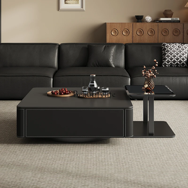 Italian rock slab black square coffee table combination modern simple living room home