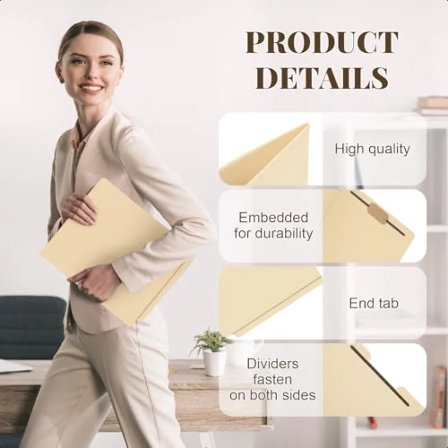 Confezione da 24 cartelle di classificazione per stampante con tasca Cartelle di file con linguetta terminale Manila di grandi dimensioni Cartella di file per dipendenti con punte per M