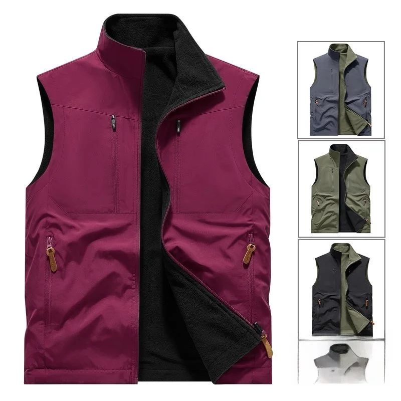 

Double-Sided Wear Fce Vest Men's Autumn Winter Outdoor Waterproof Casual oulder Pad Vest Lightweight Comfortable