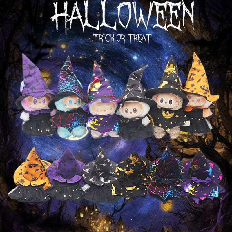 

Only Doll Clothes 17cm for Labubuv1v2v3 Doll Clothes Suitable for Labubu Halloween Party Witch Hat Doll Accessories Holiday Gift