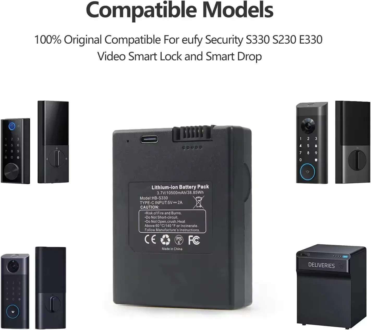 Imagem -02 - Substituição Recarregável da Bateria Smart Lock 3.7v 10500mah 38.85wh Adequado para Eufy S330 S230 E330 Vídeo