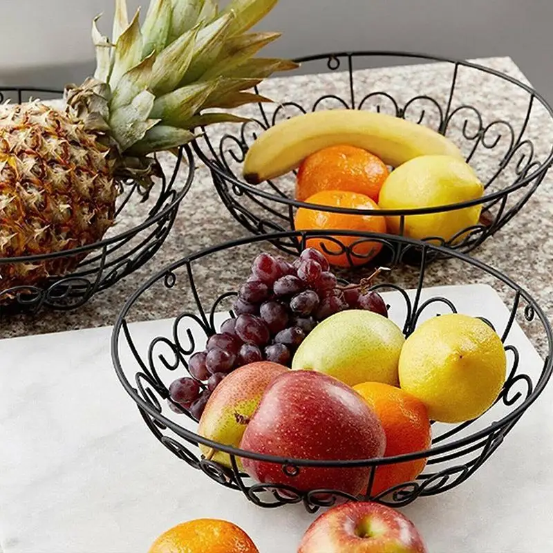 Fruit Hanger Basket Wire Fruit Basket Metal 3-Tier Fruit Bowl Kitchen Fruit Stand Fruit Vegetable Storage Basket Space Saving