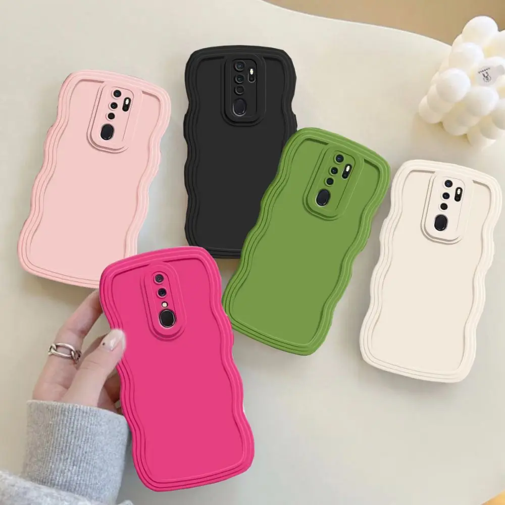 Redmi Note 8 Pro Candy Color Curly Wavy Bumper TPU Soft Phone Case Cover Cute Silicone Shockproof Lens Protection Capa