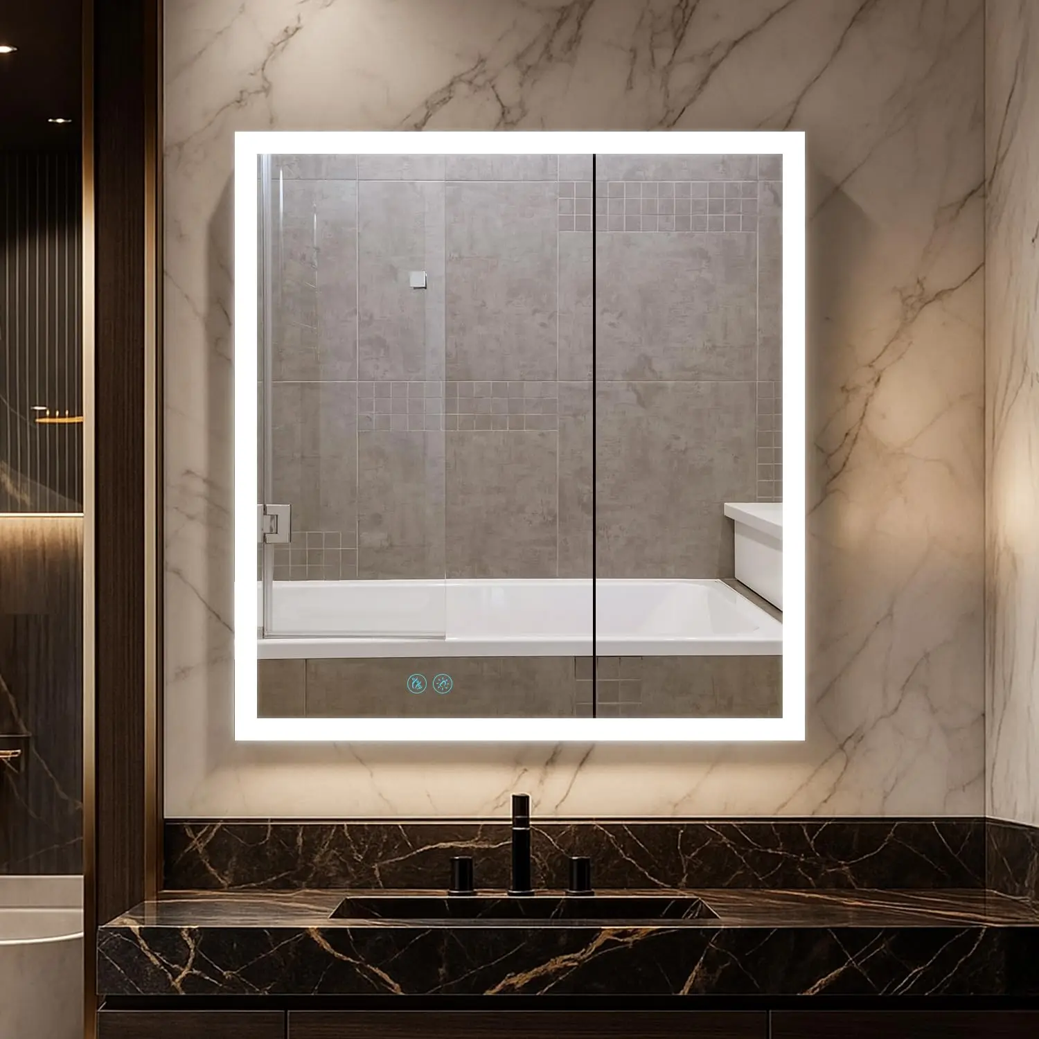 Bathroom LED Medicine Cabinet Mirror 30x32 Inch, Wall Mounted Recessed Surface, Lighted Defogger Dimmer, Customized