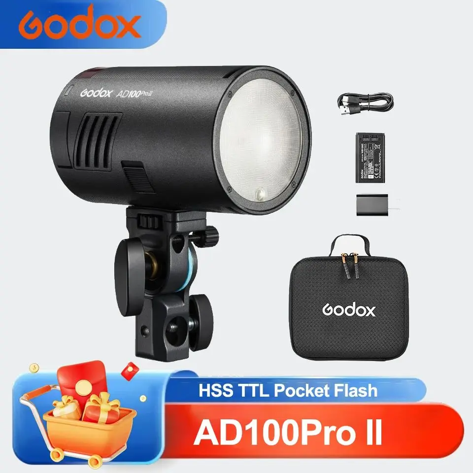 

Godox AD100Pro II HSS TTL 100 Вт карманный вспышка с HD цветным экраном, время перезарядки 1,5 с, быстрая синхронизация с X3/X3 Pro для уличной фотографии