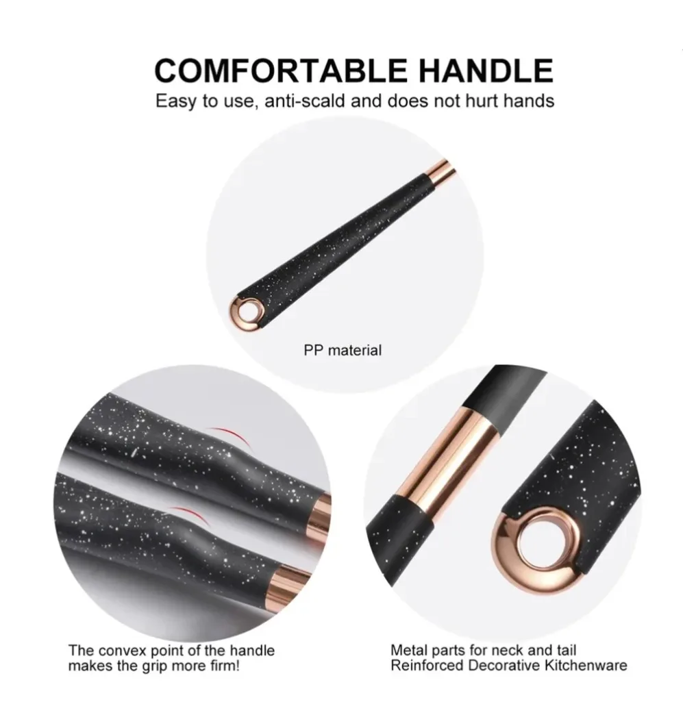 New 1-Pack Kitchen Silicone Utensils Non-Stick Cooking Tools Gold Plated Accessories Heat Resistant Ladle Slotted Spoon Spatula