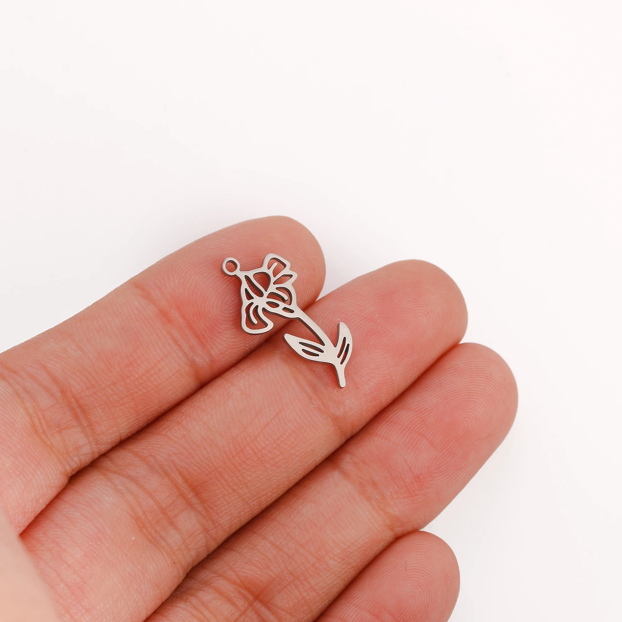 5PCS Edelstahl 12 Geburt Blume Charms Rose Anhänger Für Die Herstellung Von Halskette Armband Ohrringe DIY Schmuck Zubehör Großhandel – Detail 11