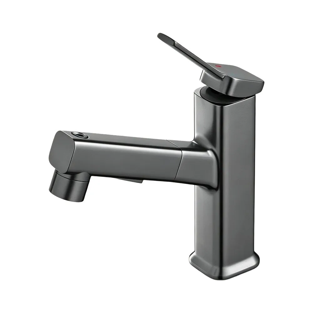 Basin Mixer Tap with Retractable Spout and Multi-Mode Water Jet System Designed for Countertop Sink Mounting Applications