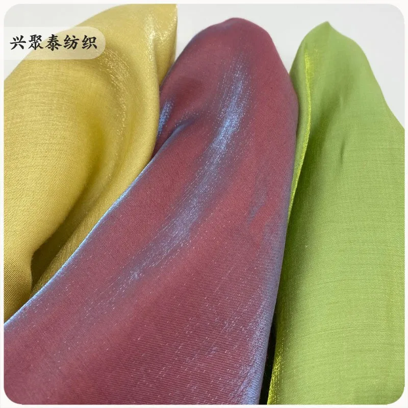 Camicia elegante bicolore in cotone chiaro dorato iridescente, raso fluido, liscio come la seta, morbido drappo, tessuto Hanfu non trasparente