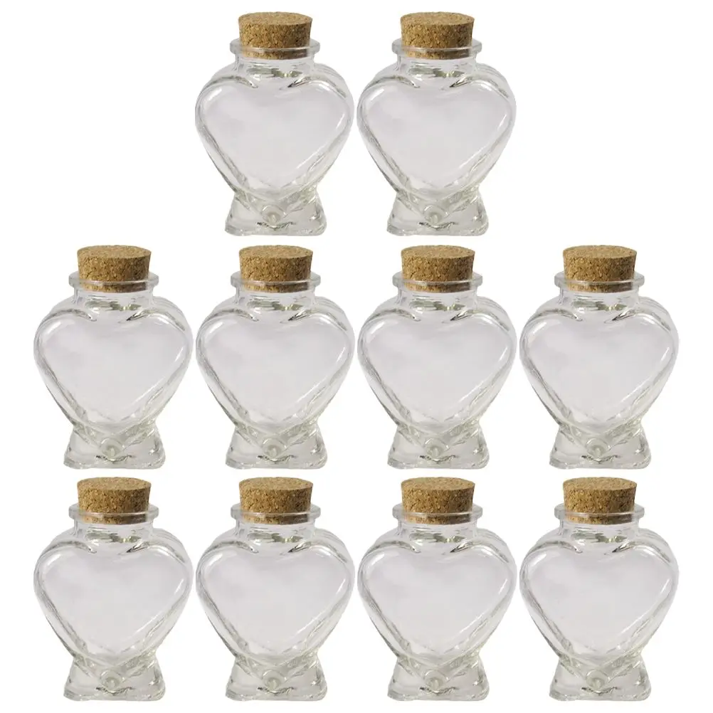 

10pcs Heart Shaped Glass Bottles Small Storage Jars Bride Scent Cork Lids Wishing Transparent Multifunctional L Bottle