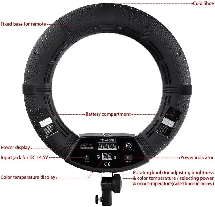 FD480 Ring Lamp 18 Inch LED Ring Light with Stand and Mirror, Black | 96W, Selfie Light, YouTube Vlog Live Stream, Makeup Beauty view 6