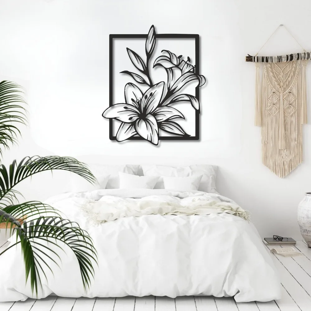 CIFBUY Lily Flower Iron Metal Wall Art, Modern Floral Hanging Decor & Home Ornament