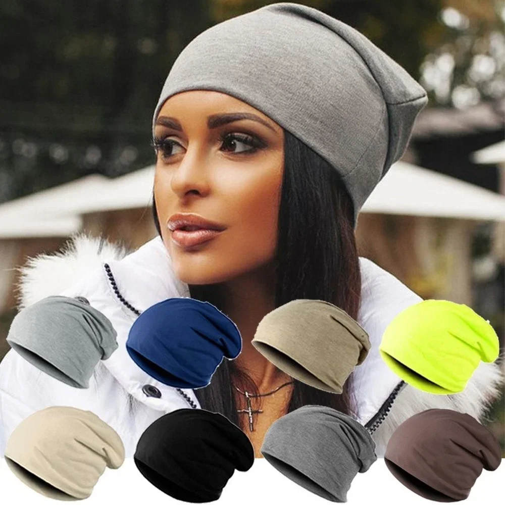 Women\'s Plain Beanie Hat Spring Cotton Slouchy Beanie for Women Man Knitted Bone Hat Ladies Skullies Cap Outdoor Chemo Cap