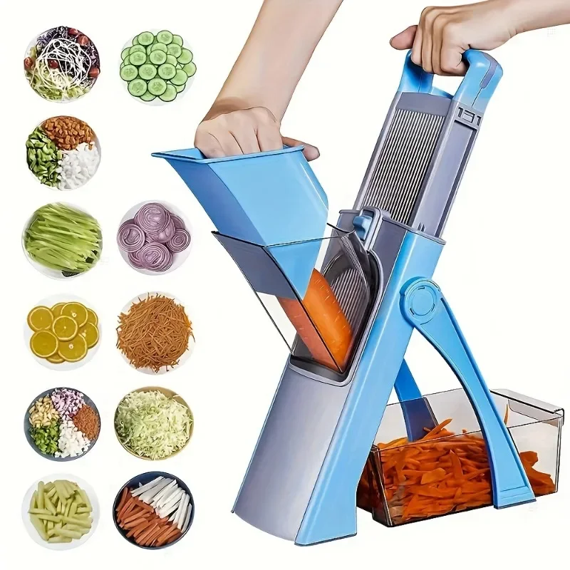 

Pro Vegetable Slicer Cutter - Adjustable Stainless Steel Blades, XL Container, Safe Detachable Multifunction for Kitchen