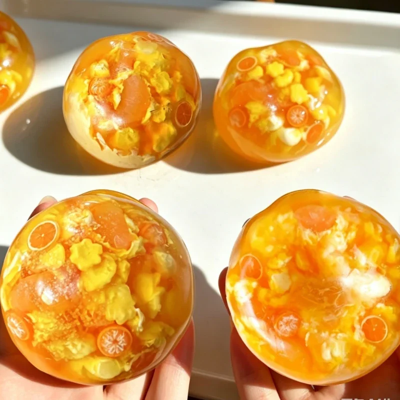 Orange Jelly Crunchy Squishy Toy Building Block Filled Sound Making & Moldable Sensory Stress Relief Toy Holiday Gift for Friend