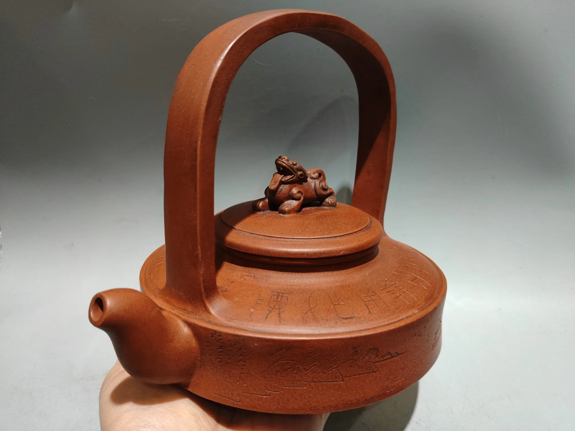 Purple Clay Pot Beast cover 12 day dry earth branch handwriting a pot with loop handle Teapot Kettle Tasting tea ceremony